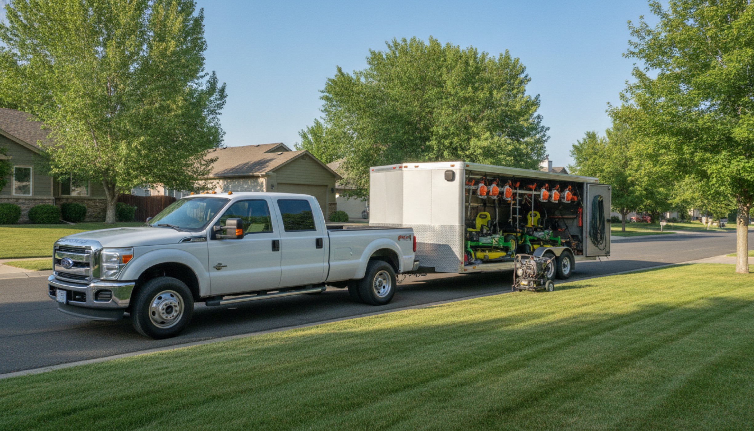 The Exterior Glow truck, trailer, and equipment ready for the day's jobs.